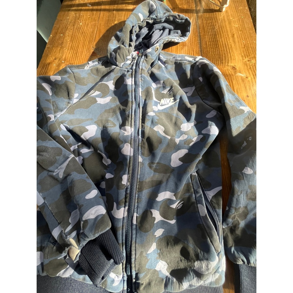Nike Mens XXL Camo Full Zip Hoodie Blue Camouflage Hooded Sweatshirt XXL